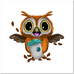 Funny owl and coffee cup Posters and Art